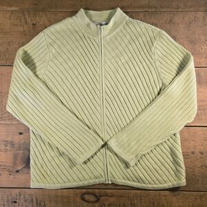 Talbots Full Zip‎ Sweater Jacket Size XL Light Olive Green Long Sleeve